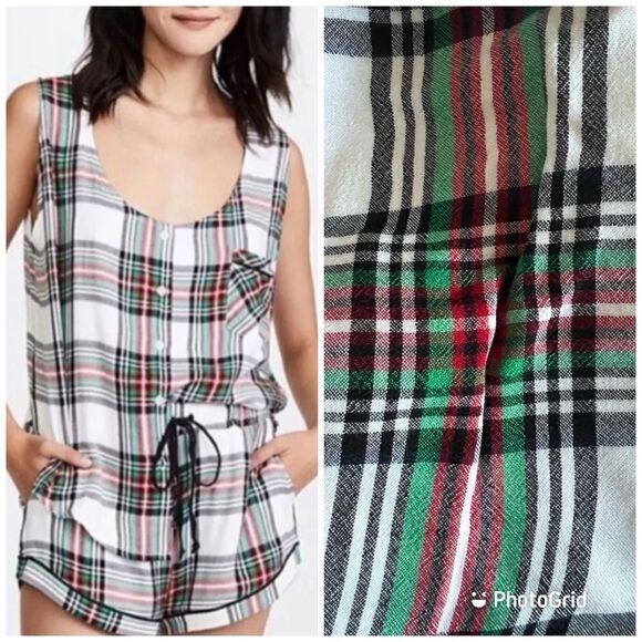 NWT Plush X Revolve Christmas Plaid Sleeveless Ultrasoft Pajamas Set - Picture 1 of 9